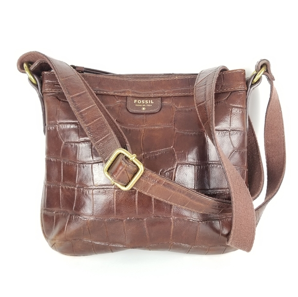 Fossil Bags | Fossil | Croc Embossed Leather Crossbody Purse | Color: Brown | Size: Os | Alisonrwolfe's Closet